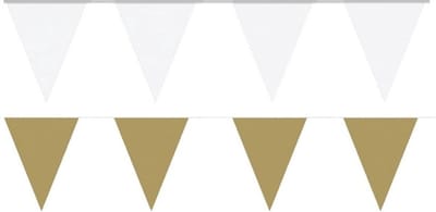 Feest versiering punt vlaggetjes pakket - 80 meter - goud en wit - slingers / vlaggenlijnen - kunststof - buiten/binnen