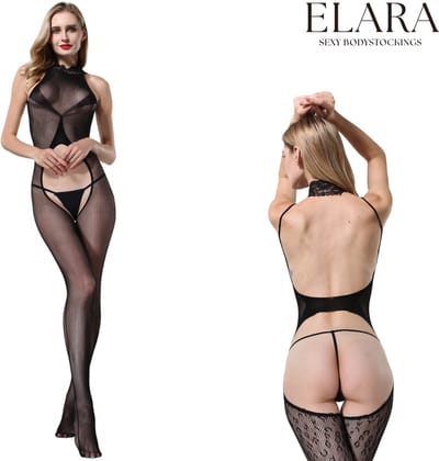 Elara - Fenna - Bodystocking Erotische Lingerie met Open Kruis - Catsuit - S t/m XL - Sexy Dames Lingerie