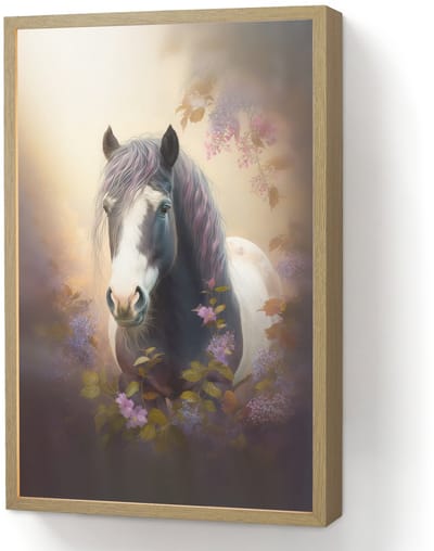 Nachtlampje 40x60 cm - Kinder lamp - Paard - Natuur - Dieren - Bloemen - Paars - Tafellamp kinderkamer draadloos - Slaapkamer lampje - Bedlamp kinderen - Kinderlampje - Wandlamp babykamer - Nachtlampjes