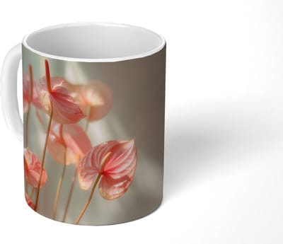 Mok - Koffiemok - Bloemen - Stelen - Roze - Schaduw - Mokken - 350 ML - Beker - Koffiemokken - Theemok