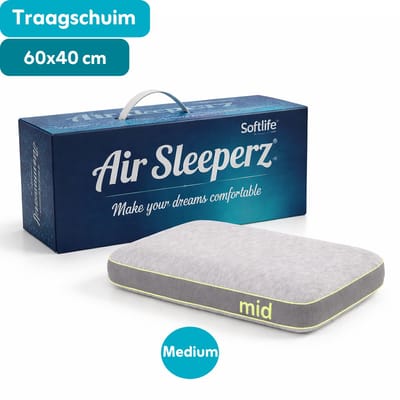 AirSleeperz® SoftLife Memory Foam Hoofdkussen 60x40 cm - Medium Stevig Ergonomisch Traagschuim Kussen - Optimale Nekondersteuning - Ademend & Wasbare Hoes - Voor Zij- en Rugslapers