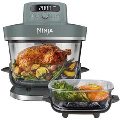 Ninja CRISPi PRO XL Glazen Airfryer met 7 kookfuncties - Airfryen, Bakken, Braden, Rijzen, Drogen. Max Crisp en Opnieuw krokant maken - 2.3 liter en 5.7 liter glazen schaal - PFAS vrij koken - Grijsgroen - AS101EUGY