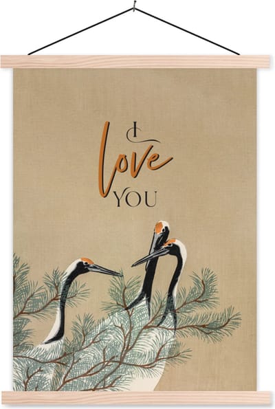 Posterhanger incl. Poster 87x120 cm - Schoolplaat - I love you - Spreuken - Quotes - Liefde - Relatie - Textielposter - Blanke latten