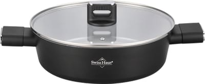 Swiss Haus® SCLC24B Hapjespan Ø24 cm met Deksel – Inductie & Alle Warmtebronnen – PFAS Vrij – 2.8L Braadpan – Antiaanbaklaag – Zwart