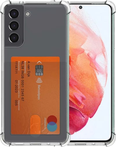 Smartphonica Telefoonhoesje Geschikt voor Samsung Galaxy S21 met Pasjeshouder Doorzichtig Siliconen - Transparant TPU Shockproof Backcover Case with Card Slot geschikt voor Samsung Galaxy S21