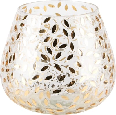Dekoratief | Theelichthouder 'Golden Leaf', glas, 14x14x14cm | A248444