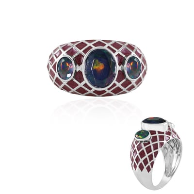 Cavill - Zilveren ring met Mezezo Opaal - 925 Sterling Zilver Platina - 1,279 ct Ovale Ethiopische Opaal - Handgemaakt Brede Ring Dames