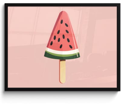 Poster in lijst - Fotolijst 70x50 cm - Posters - Watermeloen - Ijsje - Pitjes - Rood - Posterlijst zwart - Decoratie - Wanddecoratie woonkamer - Muurdecoratie slaapkamer