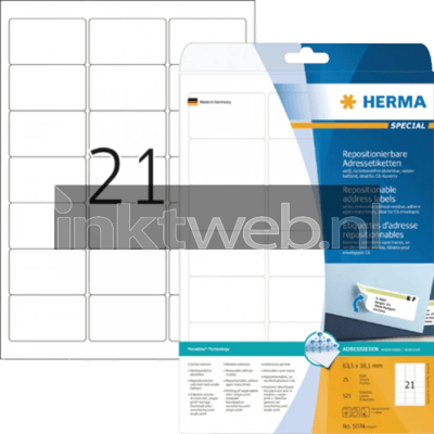 Herma 5074 Verwijderbare Papieretiket 63,5 x 38,1mm wit (Origineel)