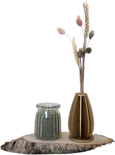 Houten Vaasje met Droogbloemen & Glaasje met (Groen) Kaarsenzand - Woondecoratie - Sfeer - Pearlsand - Cadeautip