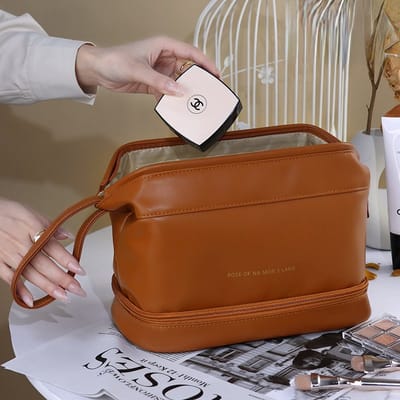 Toilettas, Make Up Tasje, Make Up Koffer, Beautycase, Make Up Organizer, Make Up Tas, Reis Toilettas, Reistas, Toilettas Dames, Make Up Organizer, Make Up Etui, Beautycase Koffer, Cosmetica Tas, Verjaardag, Moederdag, Valentijnsdag, Cadeautje, BRUIN