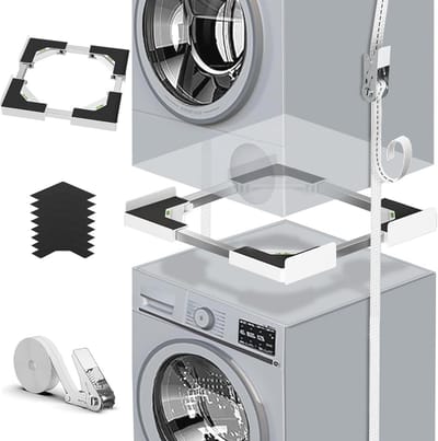 Universele stapelset voor wasmachine en droger met diepteverstelling en antislippads