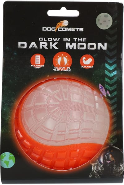 Dog Comets Glow in the Dark Moon Bal - 10 cm - Hondenspeelgoed - Op Water en Land - Apporteerspeelgoed - met Piep - L - Oranje