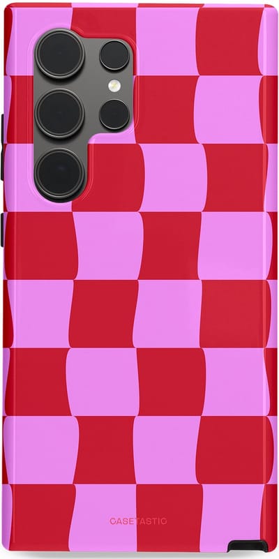 Casetastic hoesje geschikt voor Samsung Galaxy S24 Ultra - Dubbellaagse bescherming - Dansend Ruitje - Fashion Case - Rood Lavendel Roze