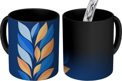 Magische Mok - Foto op Warmte Mokken - Koffiemok - Abstract - Bladeren - Blauw - Magic Mok - Beker - 350 ML - Theemok