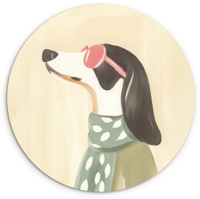 WallCircle® Wandcirkel 120x120 cm - Muurcirkel Hond - Zonnebril - Sjaal - Muurdecoratie woonkamer - Wanddecoratie slaapkamer - Kamer decoratie accessoires - Ronde schilderijen XXL