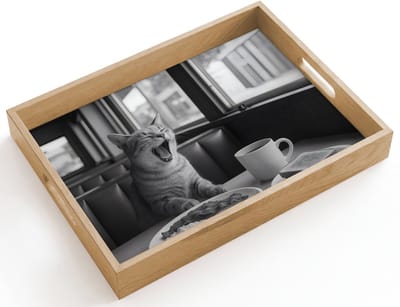 Dienblad hout 40x30 cm - Schootdienblad - Kat - Koffie - Brood - Zwart - Borrelplank rechthoek - Plateau dienbladen