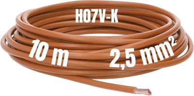 Kalitec 10 meter H07V-K 2,5 mm² bruine bedradingskabel I flexibele kernkabel I PVC enkeladerig I meeraderig 2,5 mm2 I bedrading fijnaderig I enkele kabel I kabel massief I schakeldraad