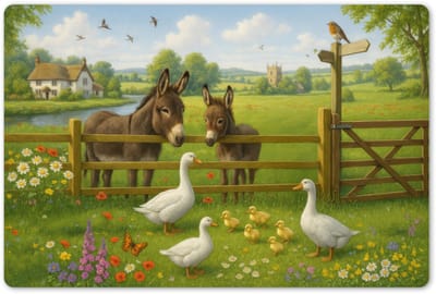 Placemats 45x30 cm - Placemat kunststof - 1 stuk - Ezels - Ganzen - Kleurrijk - Borden onderleggers - Decoratie voor op tafel - Keuken tafeldecoratie accessoires - Vinyl onderlegger - Tafelversiering