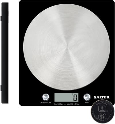 Salter 1036 BKSSDR Digitale Keukenweegschaal – Kook- & Bakweegschaal, Weegplatform van Roestvrij Staal, Capaciteit van 5KG, Tarra Functie, Groot LCD-scherm voor Gemakkelijk Aflezen, Zwart