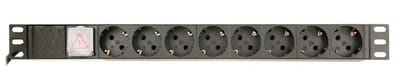 19 inch stekkerdoos | schakelaar | CEE 7/7 - 8x CEE 7/3 | 1U | zwart | 3 meter
