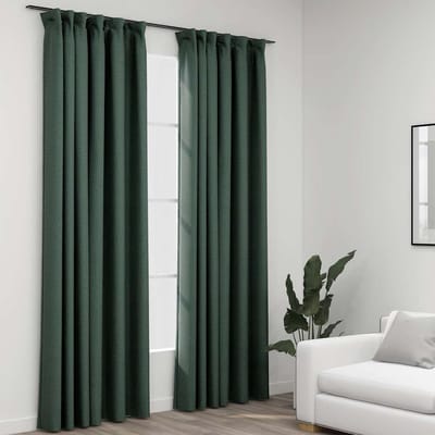 vidaXL - Gordijnen - linnen-look - verduisterend - haken - 2 - st - 140x225 - cm - groen