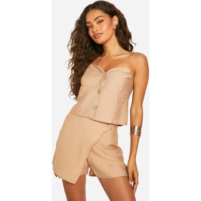 boohoo Dames Linnenlook Wrap Front Skort | Mokka | Maat: 34