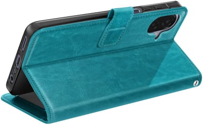 Mayaxess, Hoesje geschikt voor Galaxy A07 - Wallet Case met Koord & Stand, Petrolblauw