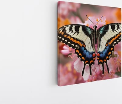 Saammp Canvas Schilderij -Kleurrijke Vlinder - Bloemen - Dieren - 20x20 - Foto op canvas - Wanddecoratie - muurdecoratie Woonkamer - Slaapkamer decoratie - Canvas Print