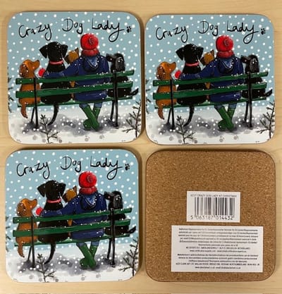 Alex Clark Onderzetters Cray Dog Lady ~Hond kerst/winter
