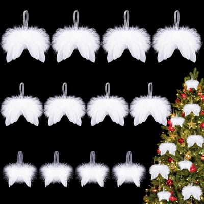 12 Witte Kerstdecoraties voor het Hangen, Engelenvleugels en Pendant Ornamenten voor een Feestelijke Kerstsfeer