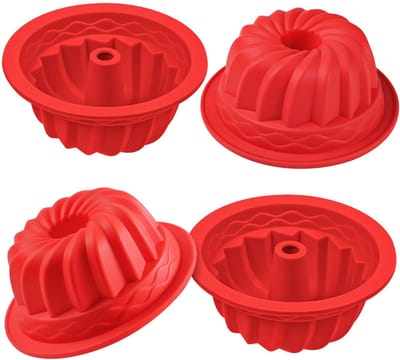 Dailygoods - webake Mini Ring Cake Tin Siliconen 4 Stks 4 Inch 10cm Ronde Cake Mallen Gecanneleerde Savarin Mould Non-Stick Bakvorm voor Cupcake, Muffin, Donut