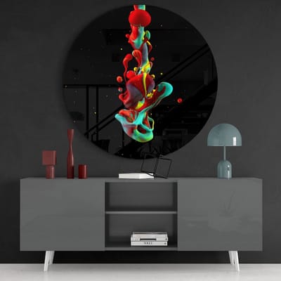 Insigne Glazen Schilderijen - Kleurrijk - Glasschilderij - Rond - Muurcirkel - Abstract - 60 cm - 4 mm