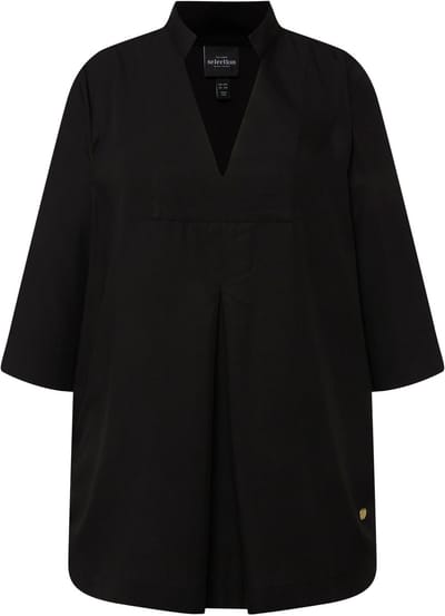 Ulla Popken - Dames - Lange tuniek inzet met opstaande kraag V-hals 3/4-mouw - Zwart - Maat 42+