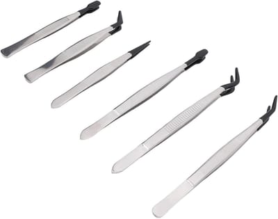 6-delige RVS Pincetten Set voor Make-up, Multifunctionele Wimpers en Stempel Clips Functie, Perfect voor Schoonheid en Precisiewerk