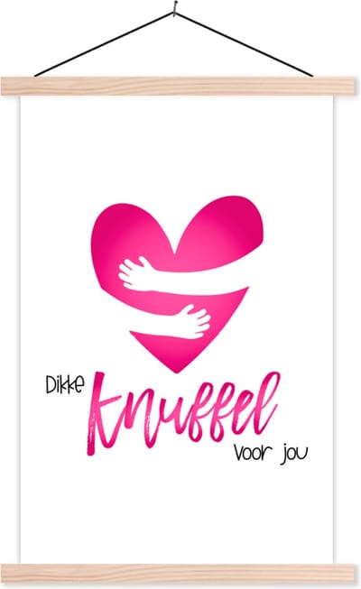Posterhanger incl. Poster 40x60 cm - Schoolplaat - Get well soon - Spreuken - Hartje - Knuffel - Textielposter - Blanke latten