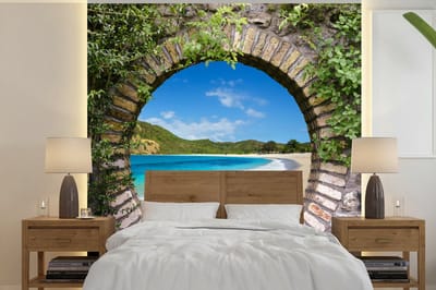 Behang - Fotobehang Strand - Zee - Doorkijk - Breedte 220 cm x hoogte 220 cm