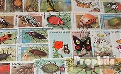 Grote Collectie van 250 Verschillende Postzegels met Insecten en Ongewervelden