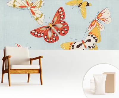 Wallfluent Behang - Artistieke vlinders Muurbehang - 250x104 cm - Blauw Behang - Voor liefhebbers van moderne abstracte kunst - Behang Voor de woonkamer, slaapkamer en kantoor - Wandbekleding Dieren