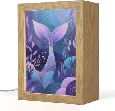 Nachtlampje 15x20 cm - Kinder lampje - Zeemeerminnenstaart - Onderwaterplanten - Paars - Blauw - Tafellamp kinderkamer - Slaapkamer lamp - Bedlamp kinderen - Kinderlampje stopcontact - Wandlamp babykamer - Nachtlampjes