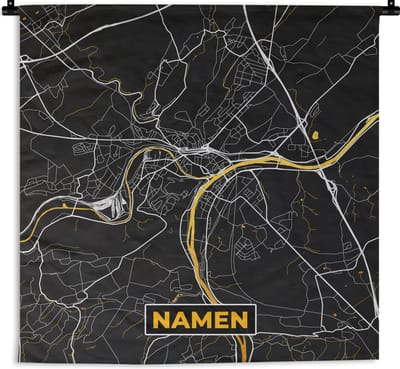 Wandkleed - Wanddoek - Kaart - Stadskaart - Namen - Goud - Plattegrond - 180x180 cm - Wandtapijt