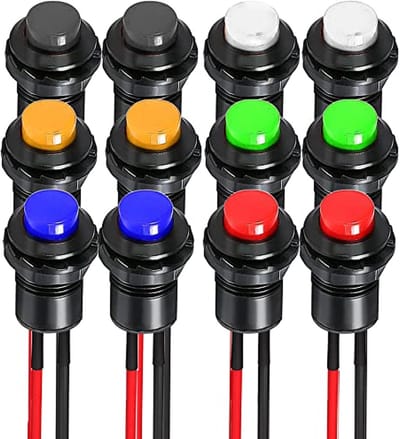 12mm Voorbedrade Drukknop - 12 Stuks SPST AAN/UIT voor Auto en Elektronica