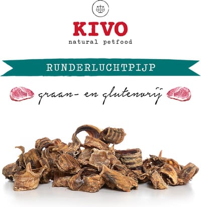 Kivo Petfood Hondensnack Runderluchtpijp gezaagd 350 gram - Graanvrij en Glutenvrij