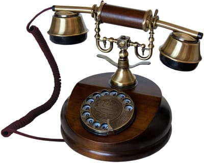 Retro telefoon - hout /koper - met draaischijf - A