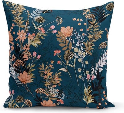 Kussensloop - kussenhoes - Sierkussenhoes - hoes voor sierkussens Flora - Velvet - 45x45 - Bloemen op Donkerblauw - Aan beide zijdig bedrukt