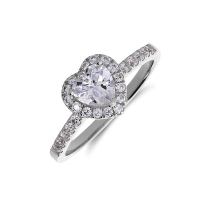 Lucardi Dames Zilveren ring hart met zirkonia - Ring - 925 Zilver - Zilverkleurig - 17 / 53 mm