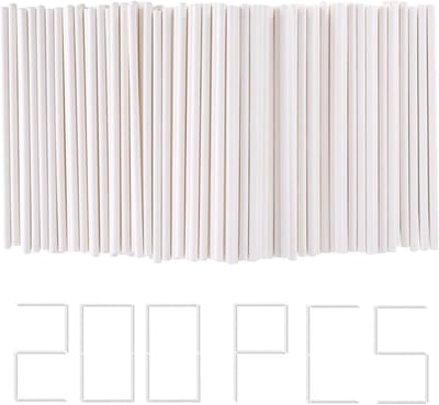 200 Stuks Witte Cake Pop Sticks van 4 Inch, Voedselveilige Lollipop Sticks voor Cake Pops, Suikerspinnen en Cupcake Decoraties voor Bakken en DIY Desserts