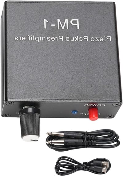 Piëzo Voorversterker - Pickup Versterker - Instrument Versterken - JFET High Impedance Circuit - 10 uur batterij - Aluminiumkleur