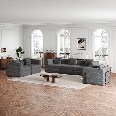 Re-purelife® 2-in-1 Multifunctionele Bank 6-Zits - XXL Slaapbank & Loungestoel - Moderne Zachte Chenille Bank Grote - Flexibel Modulair Design 548x91.4x69.8 cm - Grijs