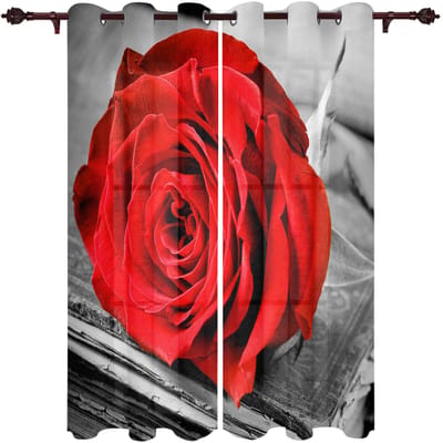Roos Bloem Houten Bord Moderne Raamgordijnen voor Woonkamer Slaapkamer Gordijnen Jaloezieën Draperieën Deurgordijnen 135W x 60H(cm) x1